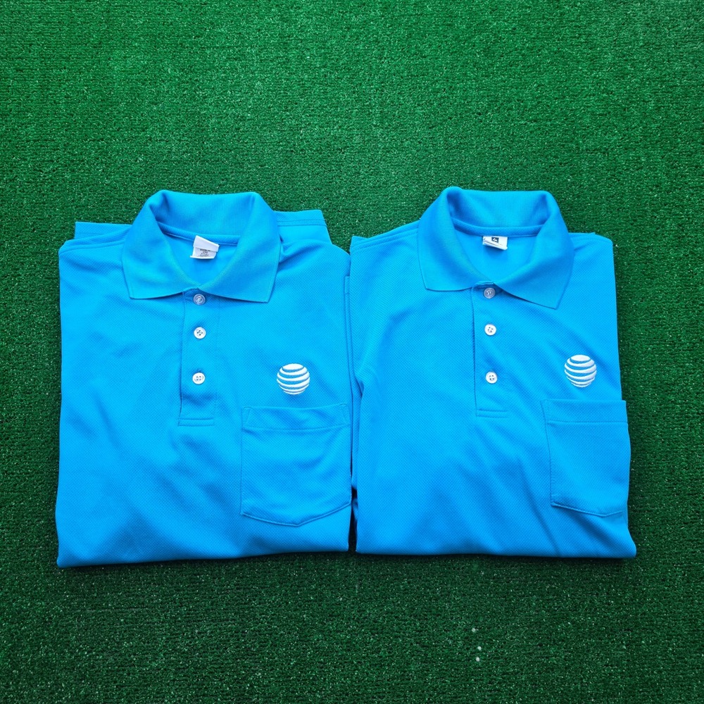 AT&T Employee Polo Shirt Mens Medium Blue Uniform Work Wear Bundle Lot of 2